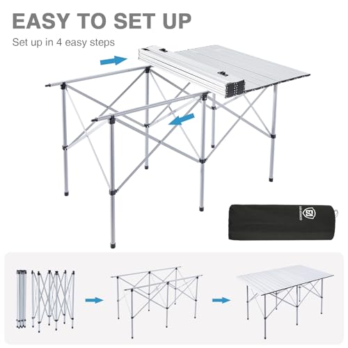 Ever Advanced White Foldable Camping Table for 4-6 Persons, Fixed Height, Lightweight Aluminum with Carry Bag