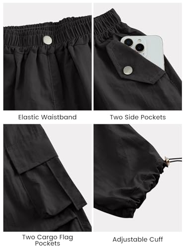 Girls' Cargo Pants Y2K Baggy Joggers with Elastic Waist 11-12 Years Black