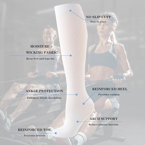 Compression Socks 6 Pairs Support for Running Hiking Recovery XL White