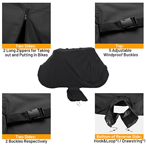 Favoto Heavy Duty Bike Cover for 1-2 Bikes on Rack - Waterproof 600D Oxford, Black
