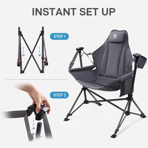 Ever Advanced Grey Oversized Padded Camping Swing Chair, Supports Up to 400lbs