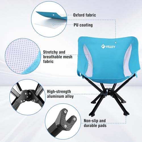 VILLEY Portable Folding Camping Chair - Lightweight Outdoor Seat, Blue, Variation 1