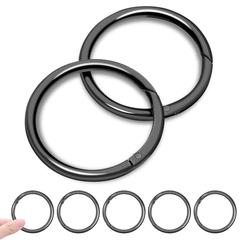 2 Inch Large Round Metal Carabiner Clips - Black, 10 Pack
