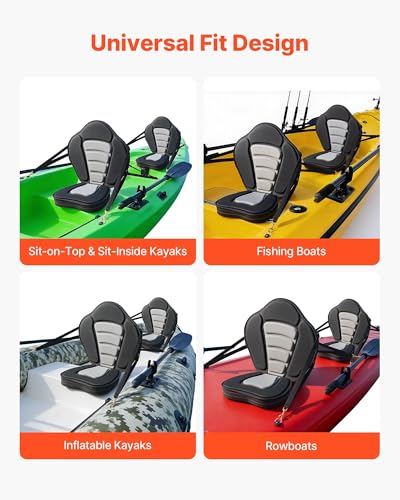 VEVOR 2 Pack Kayak Seat with Adjustable Back Support & Waterproof Storage Bag - Thickened Paddle Board & Canoe Seat