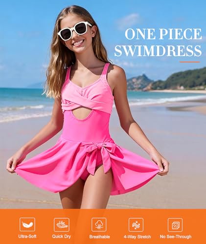 Girls One Piece Swimsuit with Padded Top and Ruffle Skirt