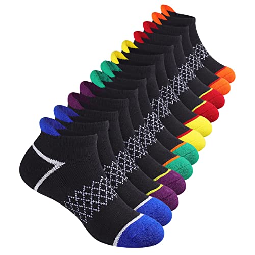 Kids Athletic Socks 12 Pairs for Boys, Cushioned Ankle Socks, 4-6 & 6-8 Years, Black, Variation of 10-12 Years