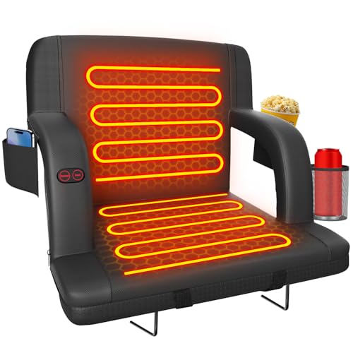 Suteck 21-Inch Heated Stadium Seat with Dual-Zone USB Heat, Black - 1 Pack
