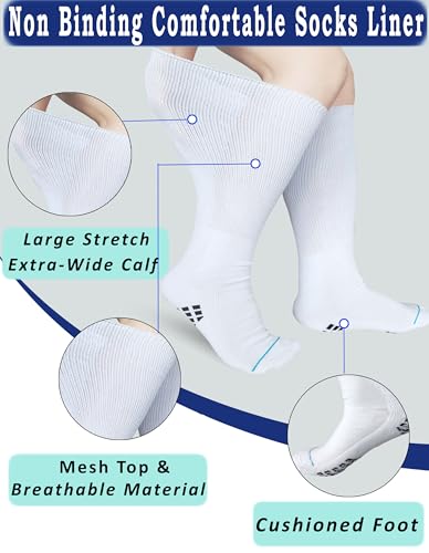 Walking Boot Sock Replacement Extra-Wide Knee High Socks for Foot Brace Men Women 2 Pairs - One Size, White