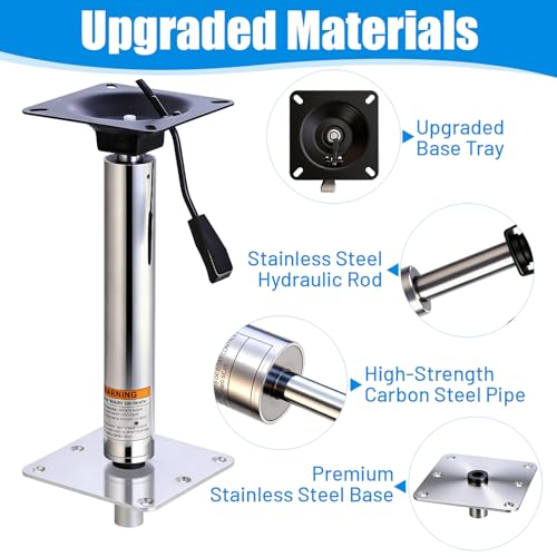 Heavy Duty Boat Seat Pedestal Mount Kit with Lock, 14-19" Height, 3/4" Pin Post, 7x7" Base, 360° Swivel, Marine-Grade