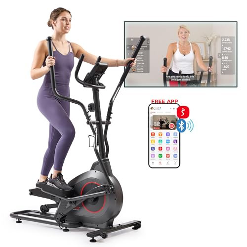 16-Inch Stride Sunny Health & Fitness Upright Elliptical Machine with Pulse Sensor