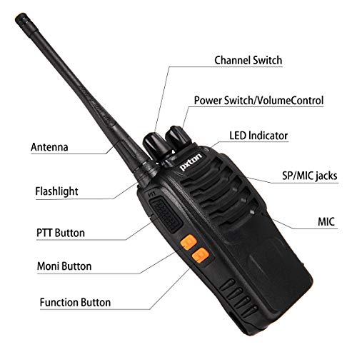 Pxton 6-Pack Long Range Walkie Talkies for Adults with Headphones, 16 Channels, Rechargeable, Flashlight, Li-ion Battery