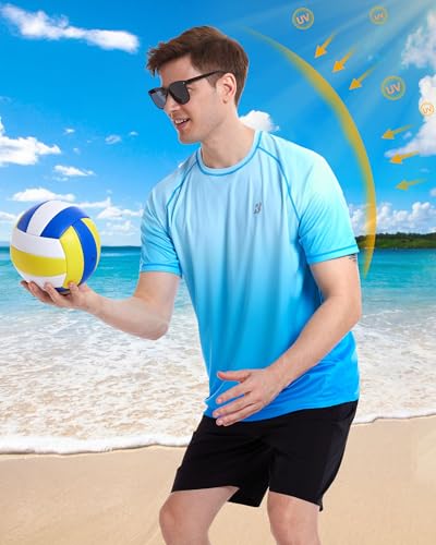 Roadbox Men's UV Sun Protection Rash Guard Short Sleeve Blue Gradient Large