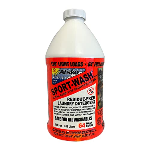 Atsko Sno-Seal SPORT WASH Laundry Detergent Liquid 64 Fl Oz - Unscented, Residue-Free, For All Fabrics