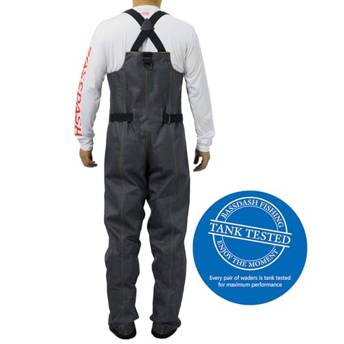 Men's Breathable Waterproof Denim Waders - Large, Stocking Foot, Black for Fishing & Hunting