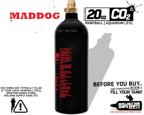 20 Oz Refillable Aluminum CO2 Paintball Tank - Industry-Standard Repeater Valve, Ships Empty