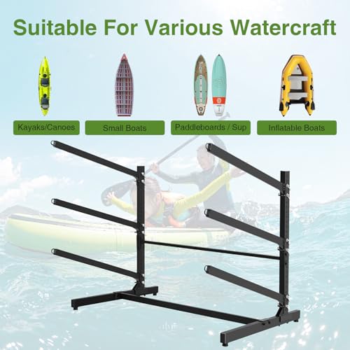 NouraVita Heavy Duty 3-Level Kayak Storage Rack for Garage & Outdoor