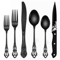 Ollex Black Silverware Set for 8 - 48 pcs Retro Flatware Vintage Stainless Steel