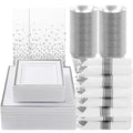 Goodluck 352-Piece Silver Square Plastic Dinnerware Set for 50 Guests - Elegant Party Plates & Tableware
