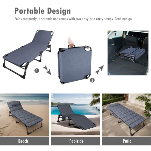Folding Camping Cot for Adults with Adjustable Recline & Pillow - Portable Outdoor Bed