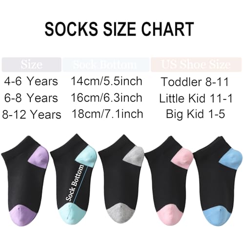 Kids Ankle Socks 8-12 Years 10 Pack Seamless Low Cut Athletic Socks - Assorted Colors
