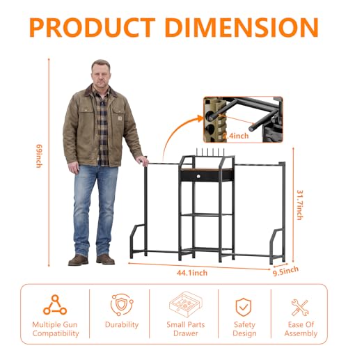 EnigmaSoul 12-Gun Double-Sided Tactical Indoor Gun Rack with Storage Drawer, Heavy Duty Metal Floor Stand for Rifles & Handguns