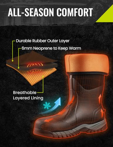 TIDEWE Men's Waterproof Neoprene Work Boots Black 8 / Size 7-13