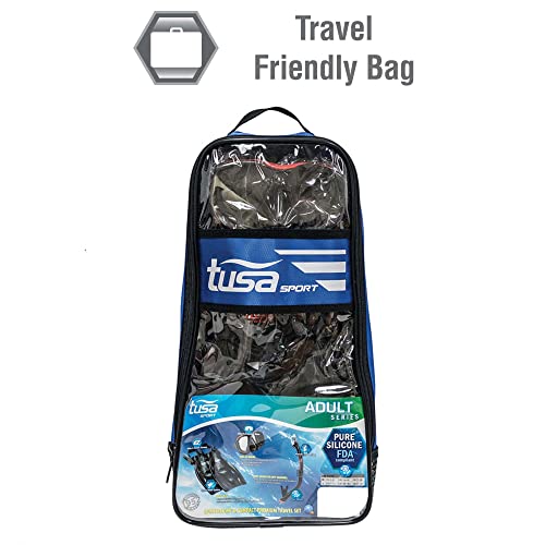 Large Black and Red Snorkel Mask Fins Travel Set for Adults - TUSA Powerview