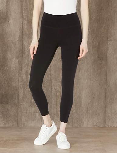 Energy Zone Women's Cotton Stretch 7/8 Leggings with Pockets - Large Deep Black