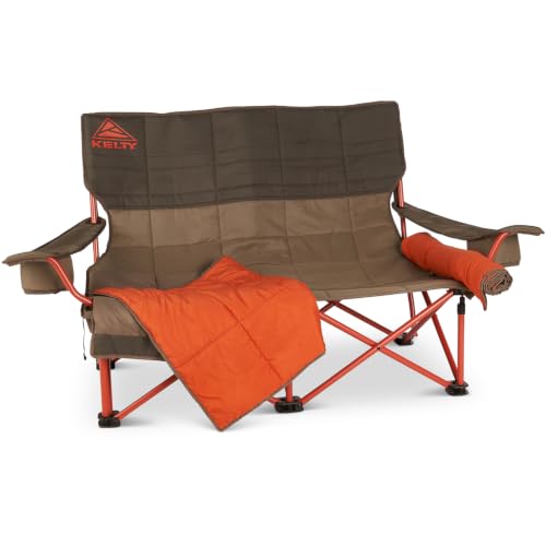 Kelty Beluga Low Loveseat Camping Chair with 2 Removable Blankets, Insulated Drink Holders, Foldable Storage