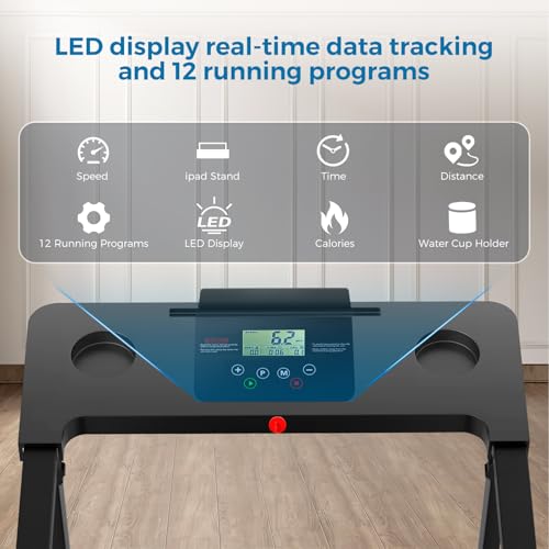 Black Portable Foldable Treadmill for Home with Handles - 300 lbs Capacity, Walking Pad, Lightweight & Compact
