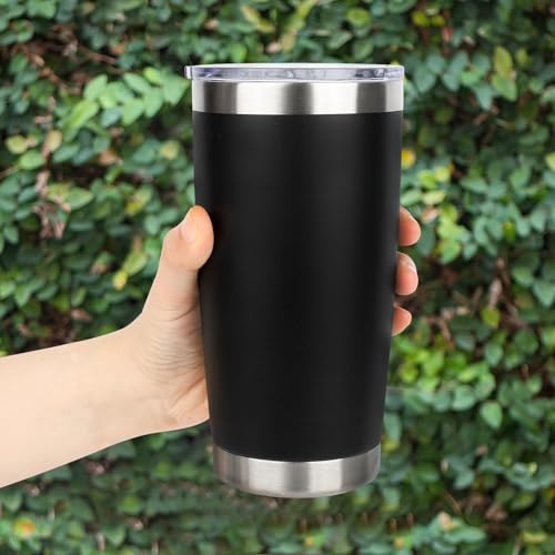 12 Pack 20oz Stainless Steel Travel Tumblers with Lids Black - Double Wall Insulated