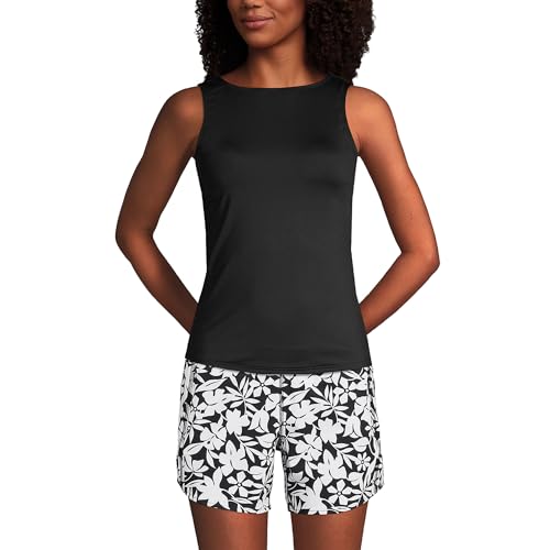 Lands' End Women's High Neck UPF 50 Black Tankini Top - Modest Swimwear