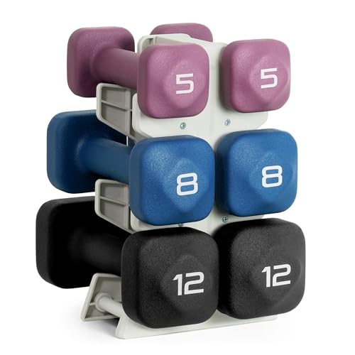 Tone Fitness 50 lb Neoprene Dumbbell Set with Storage Rack - Non-Slip, Anti-Roll Hand Weights