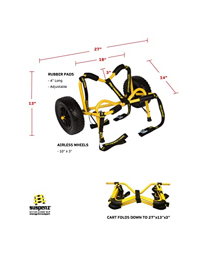 Kayak Canoe Transport Trailer - Heavy Duty Trolley with Airless Wheels, Straps, 150 lbs Capacity