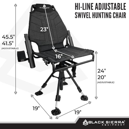 Black Sierra Hi-line XL Silent Swivel Hunting Chair with Padded Blind Seat, 300 lb Capacity