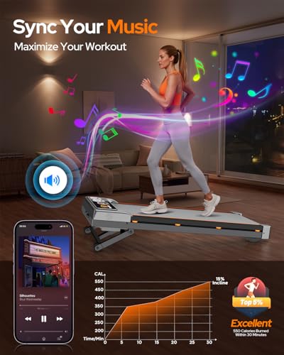Trisomy Silver Auto Incline Under Desk Treadmill 15% 12-Level, Bluetooth & RGB Screen