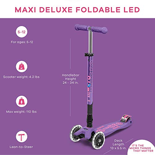 Kids Foldable LED Kids Scooter - Micro Maxi, 5-12 Years, Purple