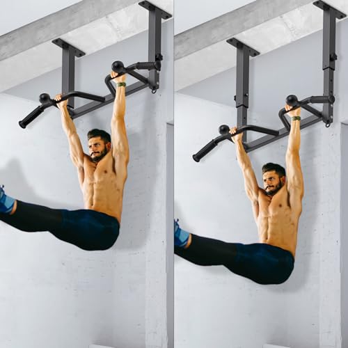 F2 Black 24-Inch Ceiling Mount Pull Up Bar with Adjustable Heights & Multi-Grip Options