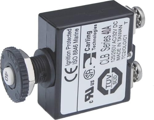 40 Amp DC Push Button Reset Circuit Breaker with Screw Terminals - Safe for Marine Use