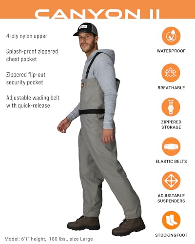 FROGG TOGGS Canyon II Waterproof Chest Waders for Fishing - Large/Gray