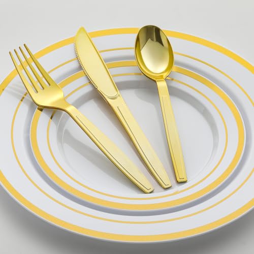Gold Disposable Forks 100 Pack - Heavy Duty Plastic Utensils for Parties