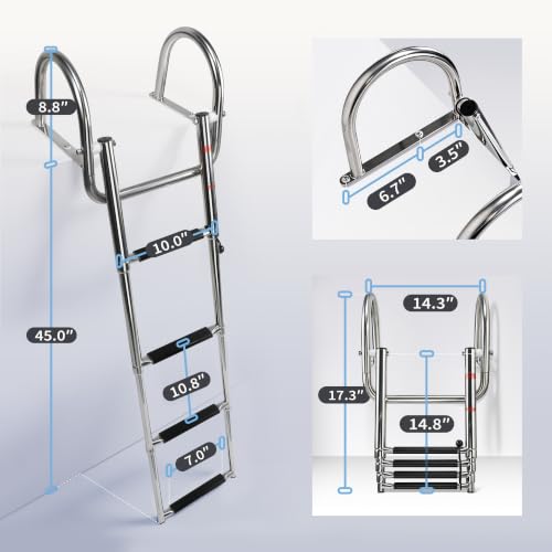 4 Step Pontoon Boat Ladder Stainless Steel Rear Entry Marine - Folding Telescoping Design