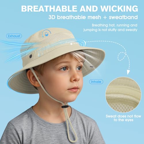 Kids Sun Hat UPF 50+ Outdoor Bucket Hat 5-13 Years 2-Pack Khaki Beige