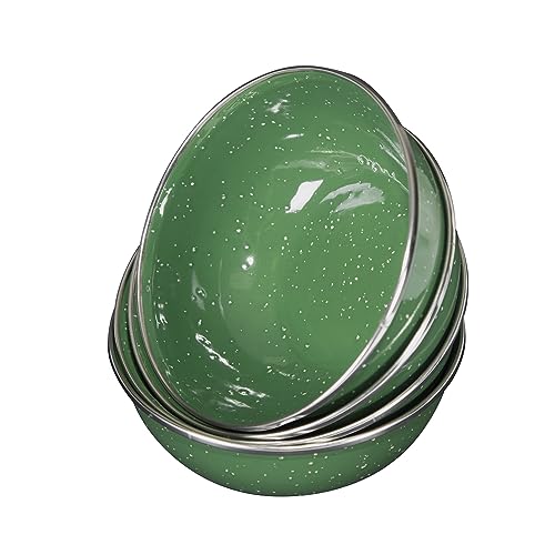 Green Stansport 24-Piece Enamel Camping Dinnerware Set for 4 - Lightweight & Durable