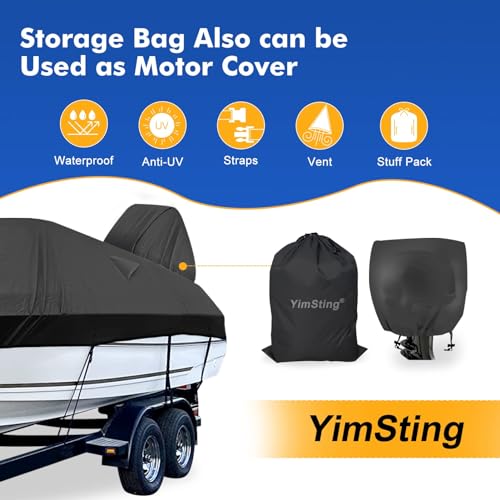 Boat Cover 14-16 ft Waterproof V-Hull Marine Grade 1200D Black - Variation: 14'-16' L x 68" Beam