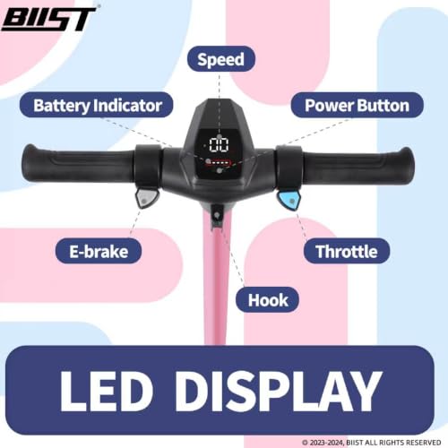 BIIST Pink Foldable Electric Scooter for Kids 200W LED Lights UL2272