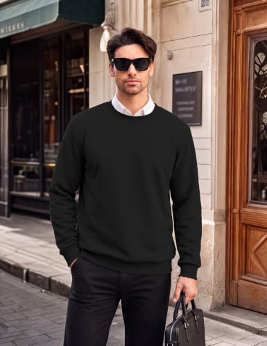 Men's Fleece Lined Sweatshirt - Warm Crewneck Pullover, Large Black