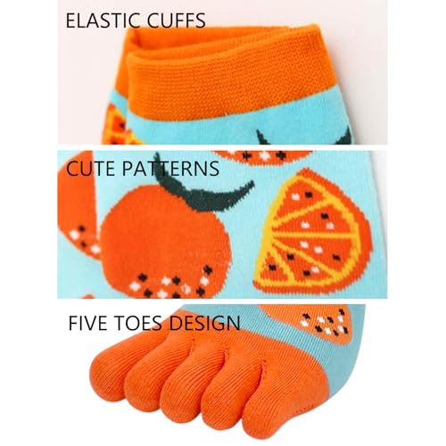 Women's Multicolor Funny Toe Socks - Five Finger Low Cut Cartoon Cotton Running Ankle Socks