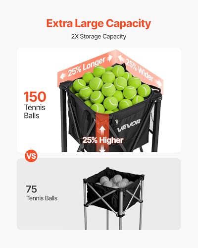 150 Balls Tennis & Pickleball Hopper Cart - Foldable Ball Holder & Storage Bag