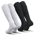 IRAMY Football Socks Ultra Long Knee High Combed Cotton with Ankle Support - Small Black White (2 Packs)